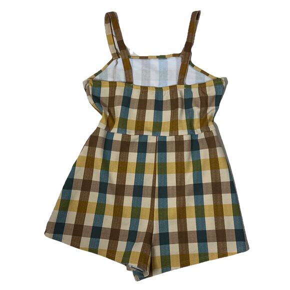 Vintage Almost Famous Plaid Romper Large Y2K Cottagecore Boho Sleeveless Wrap - Picture 2 of 8
